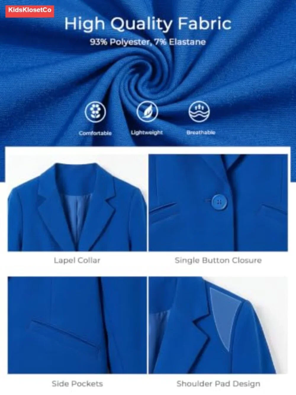 Girls Cropped Blazer Jacket Lapel Collar Formal Suit Kids School Uniform